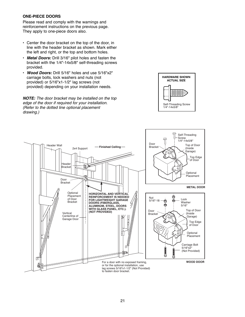 One-piece doors | Chamberlain 2500B User Manual | Page 21 / 36