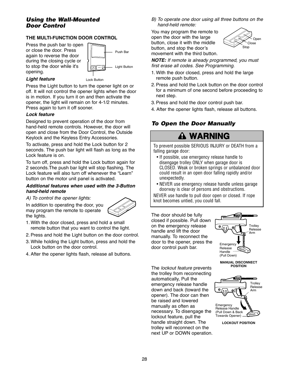 Using the wall-mounted door control | Chamberlain 2500B User Manual | Page 28 / 36