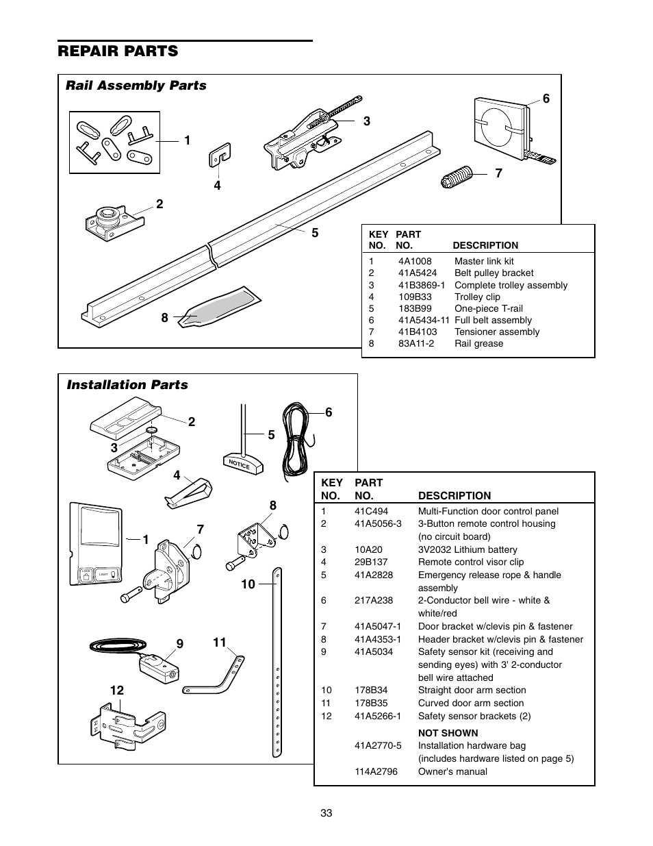 Repair parts | Chamberlain 2500B User Manual | Page 33 / 36