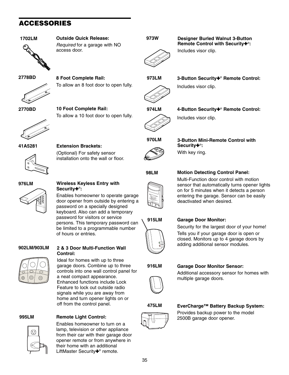 Accessories | Chamberlain 2500B User Manual | Page 35 / 36