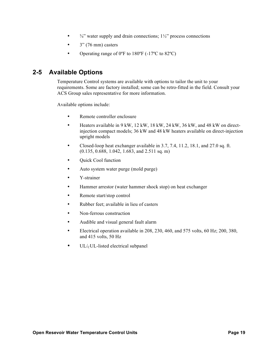 5 available options | AEC TCU Series Open Reservoir Water Temperature Control Units User Manual | Page 18 / 51