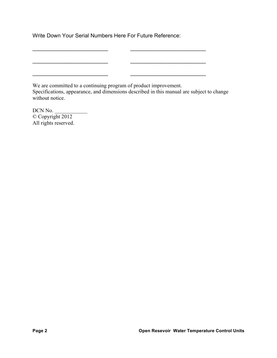 AEC TCU Series Open Reservoir Water Temperature Control Units User Manual | Page 2 / 51