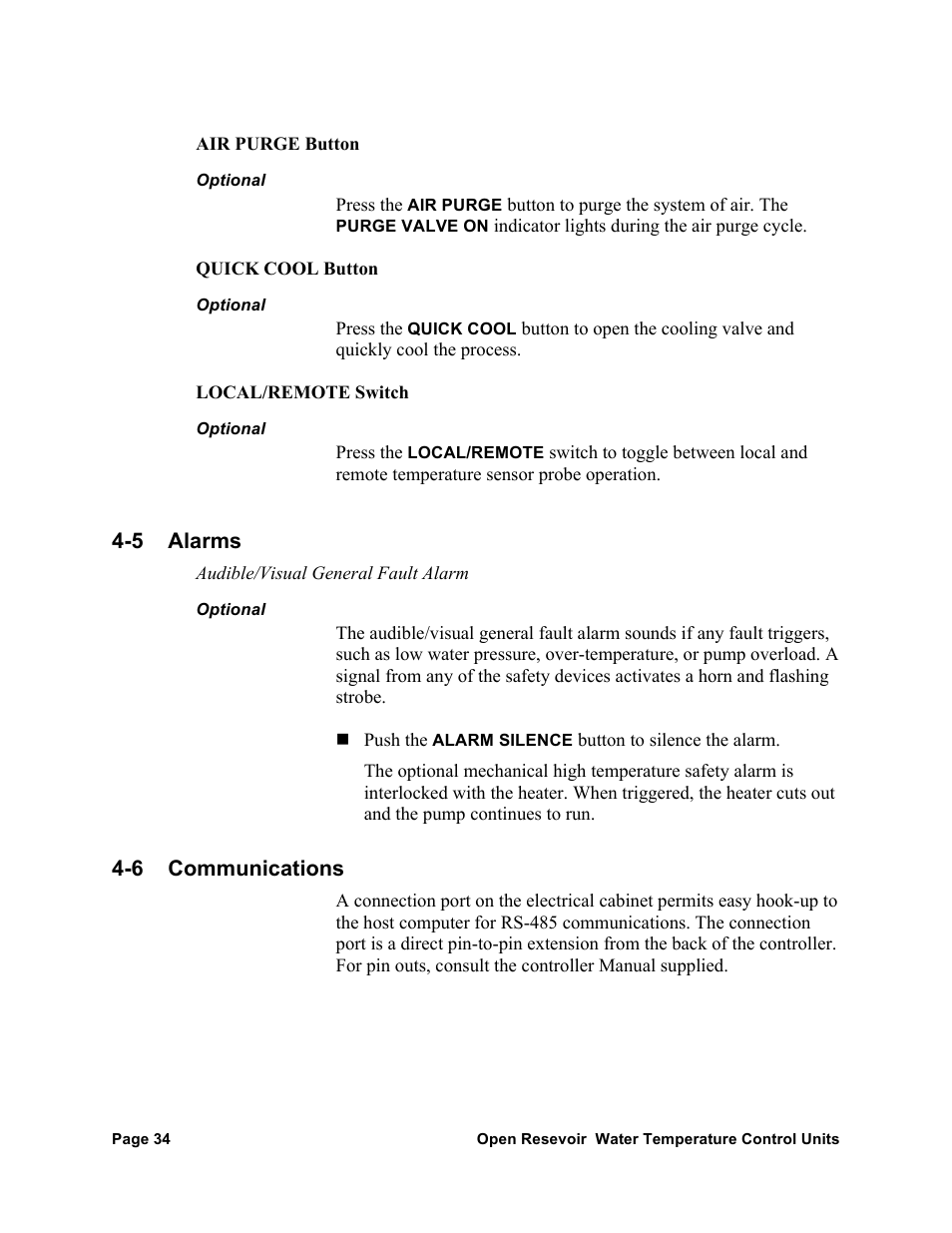 5 alarms, 6 communications | AEC TCU Series Open Reservoir Water Temperature Control Units User Manual | Page 33 / 51