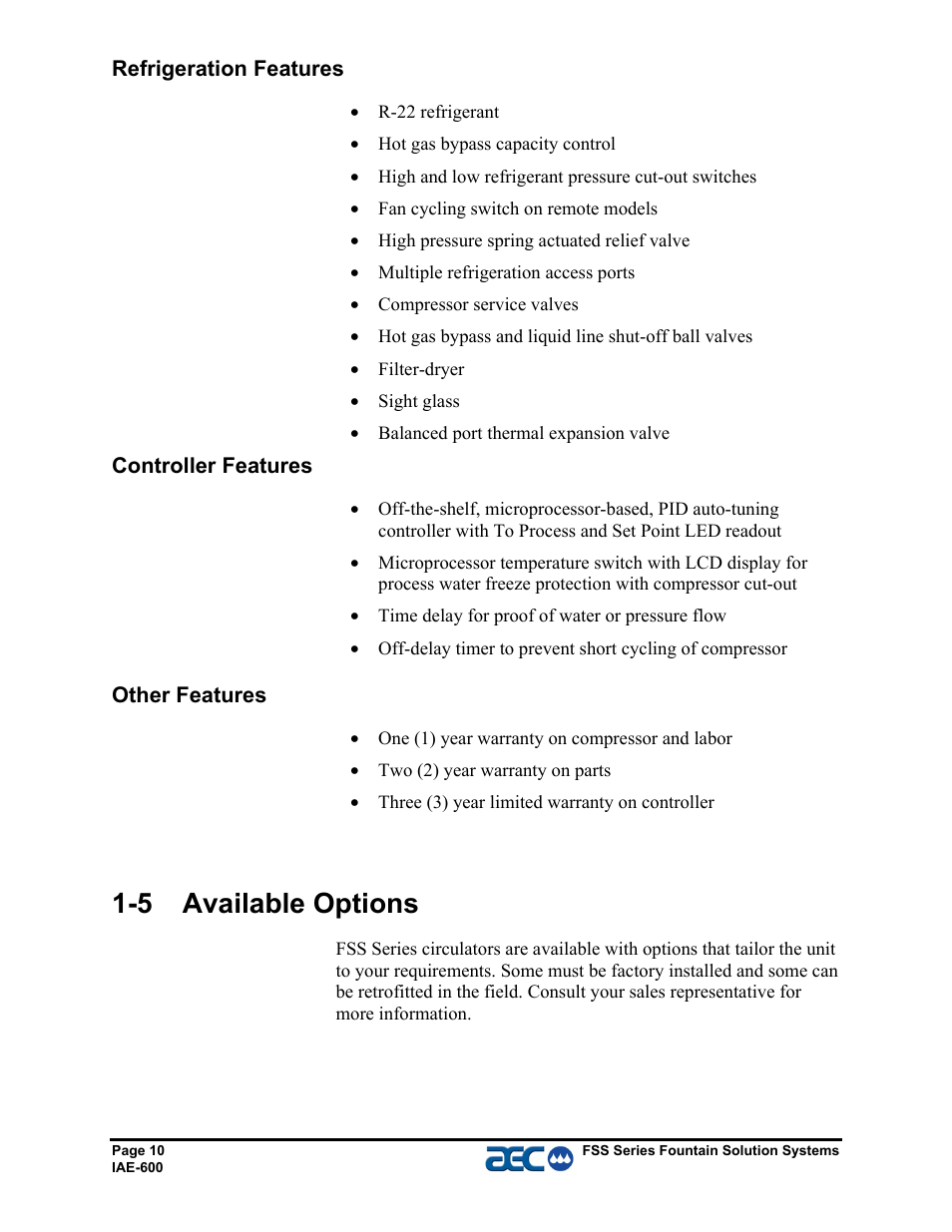5 available options | AEC FSS Series 1.5- 10 HP Fountain Solution Systems User Manual | Page 11 / 81