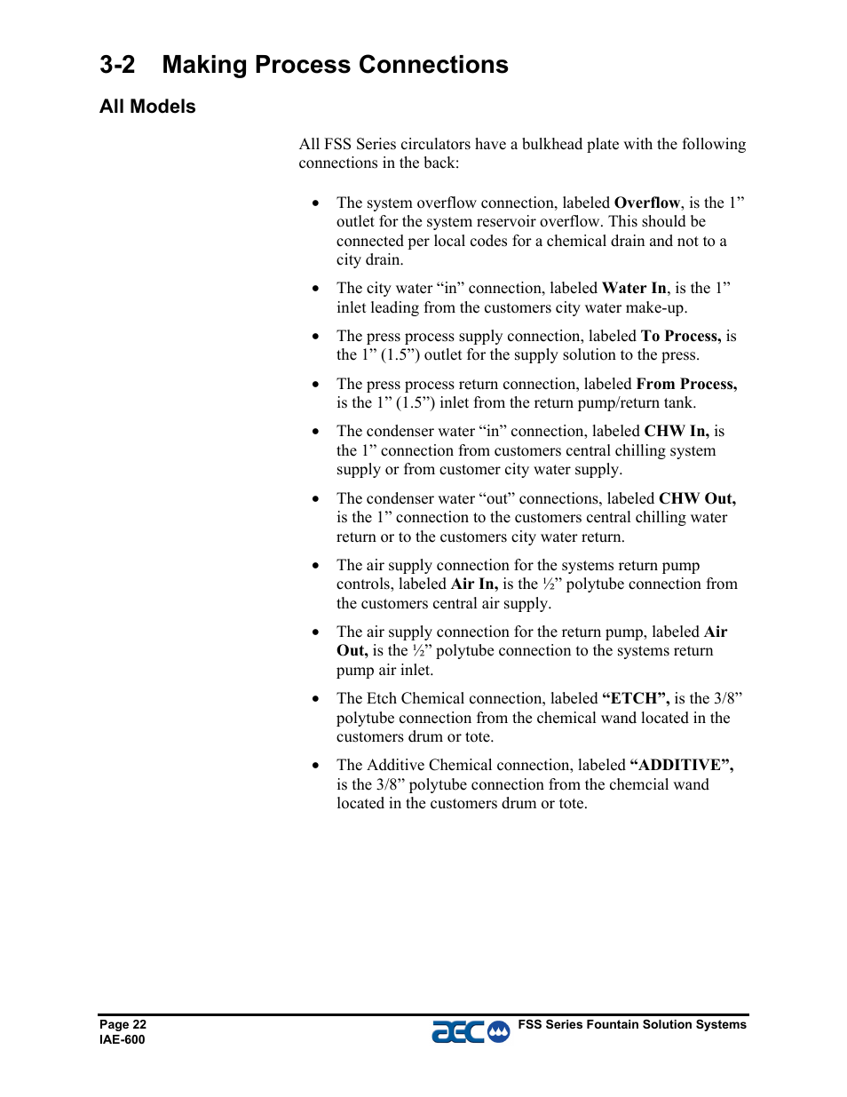 2 making process connections | AEC FSS Series 1.5- 10 HP Fountain Solution Systems User Manual | Page 23 / 81