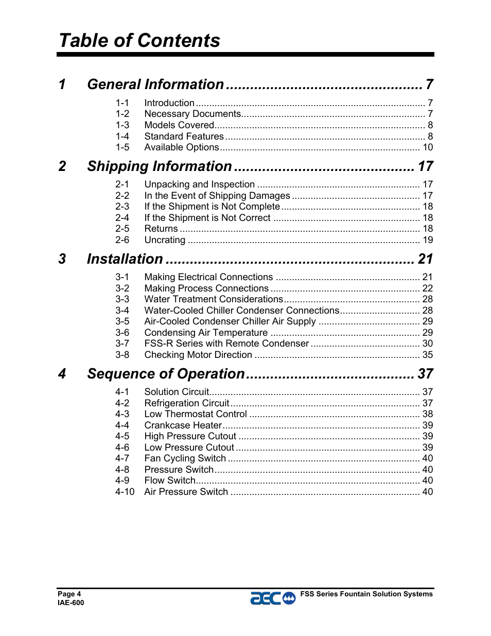 AEC FSS Series 1.5- 10 HP Fountain Solution Systems User Manual | Page 5 / 81