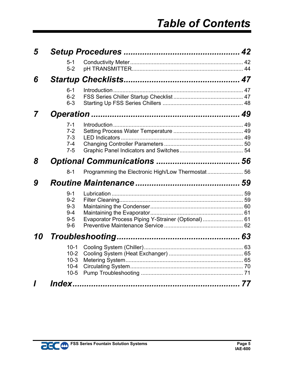 AEC FSS Series 1.5- 10 HP Fountain Solution Systems User Manual | Page 6 / 81