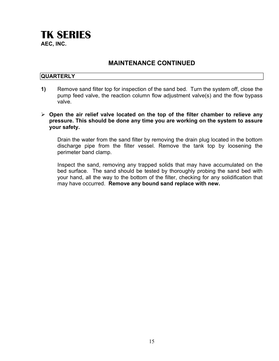 Tk series | AEC TK Series Cooling Tower Water Treatment Systems User Manual | Page 15 / 42