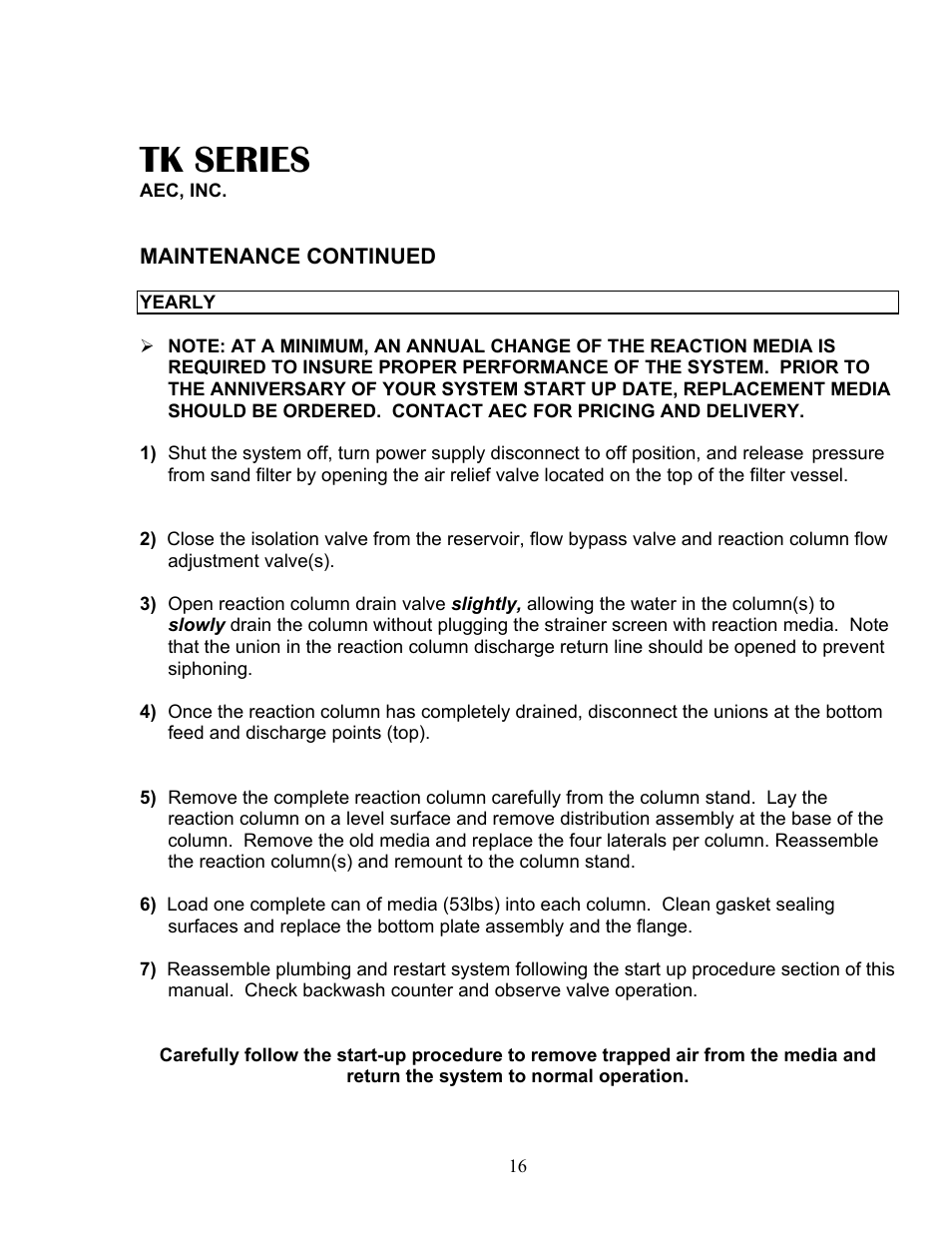 Tk series | AEC TK Series Cooling Tower Water Treatment Systems User Manual | Page 16 / 42