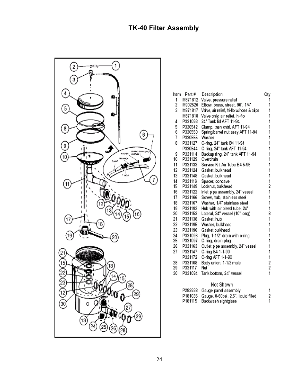 Tk-40 filter assembly | AEC TK Series Cooling Tower Water Treatment Systems User Manual | Page 24 / 42