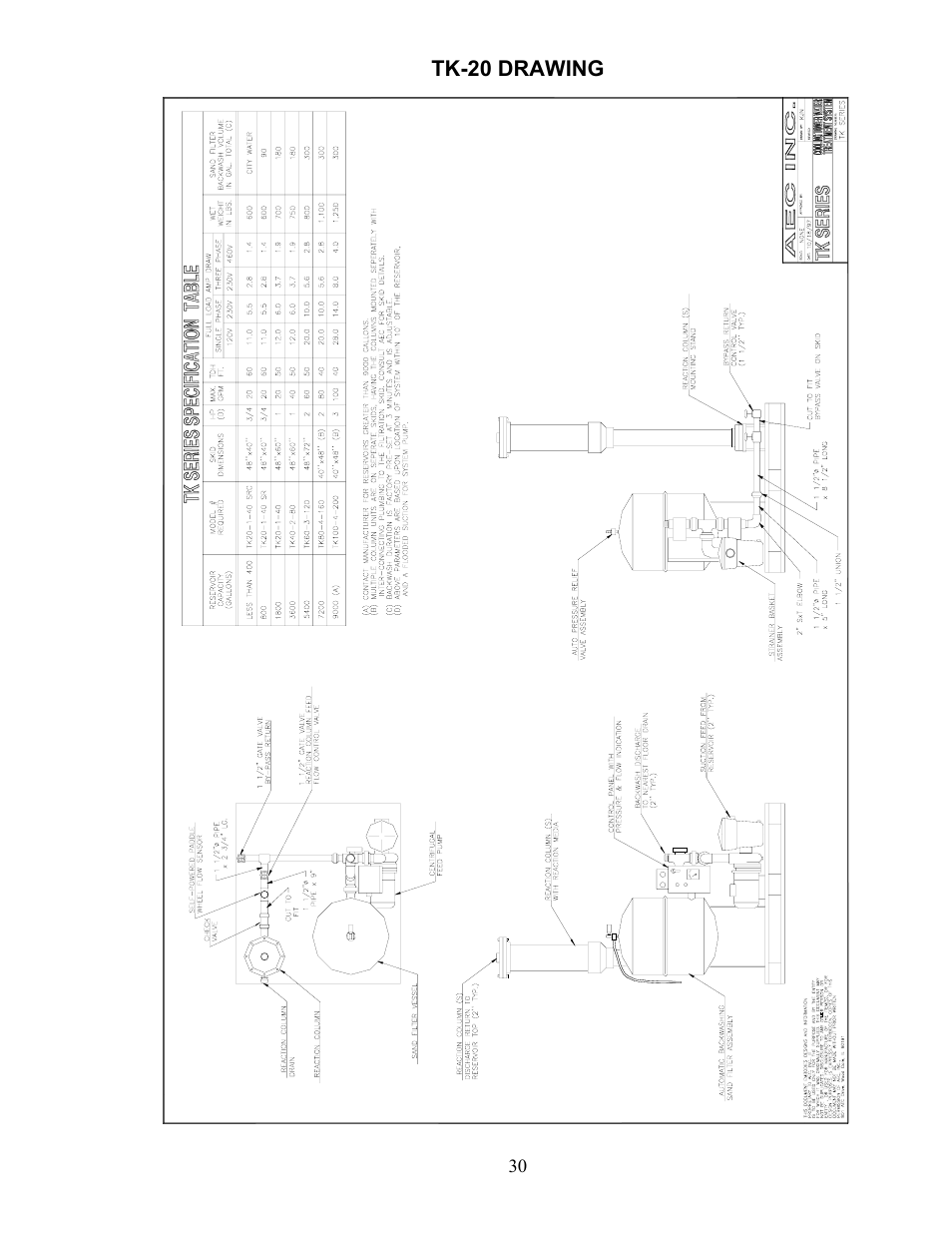 Tk-20 drawing | AEC TK Series Cooling Tower Water Treatment Systems User Manual | Page 30 / 42