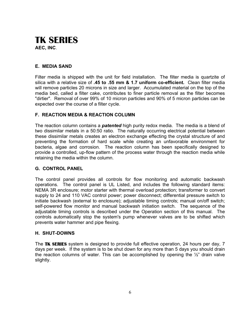 Tk series | AEC TK Series Cooling Tower Water Treatment Systems User Manual | Page 6 / 42