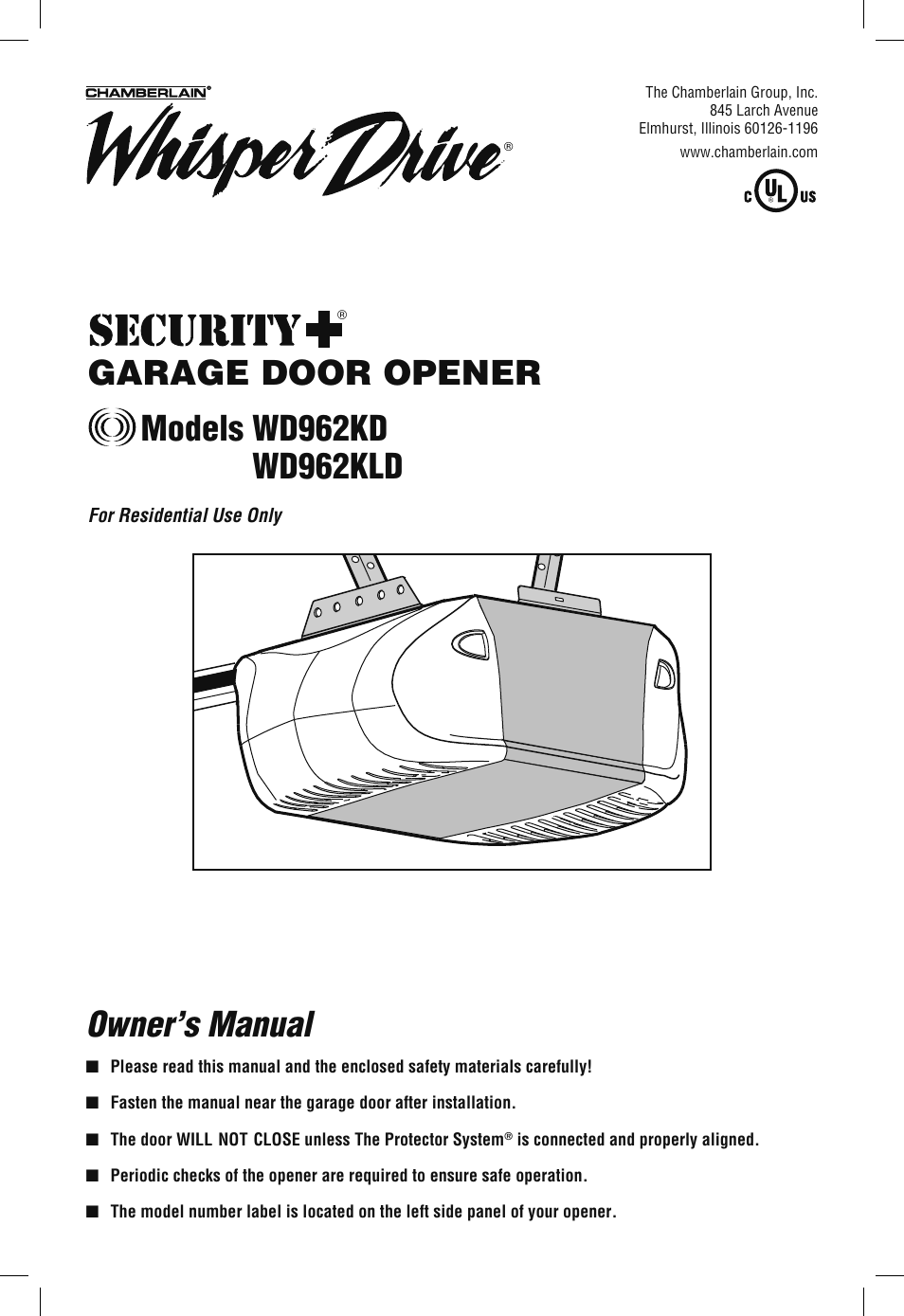 Chamberlain WD962KLD User Manual | 44 pages