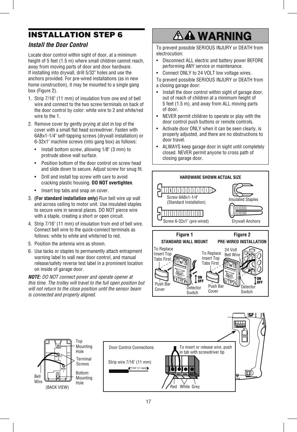 Install the door control, Installation step 6 | Chamberlain WD962KLD User Manual | Page 17 / 44