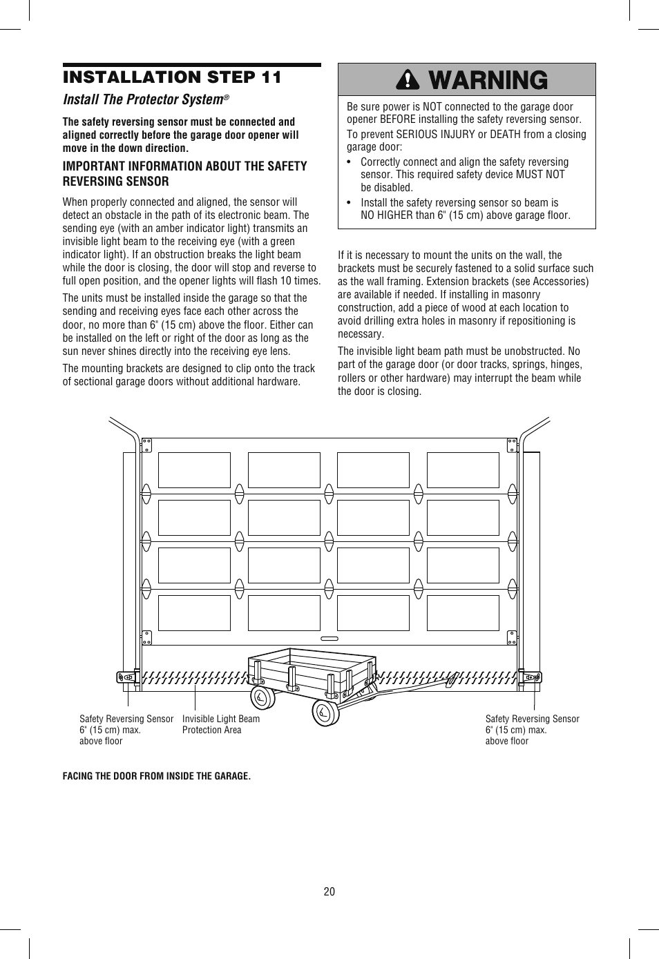 Install the protector system, Installation step 11 | Chamberlain WD962KLD User Manual | Page 20 / 44