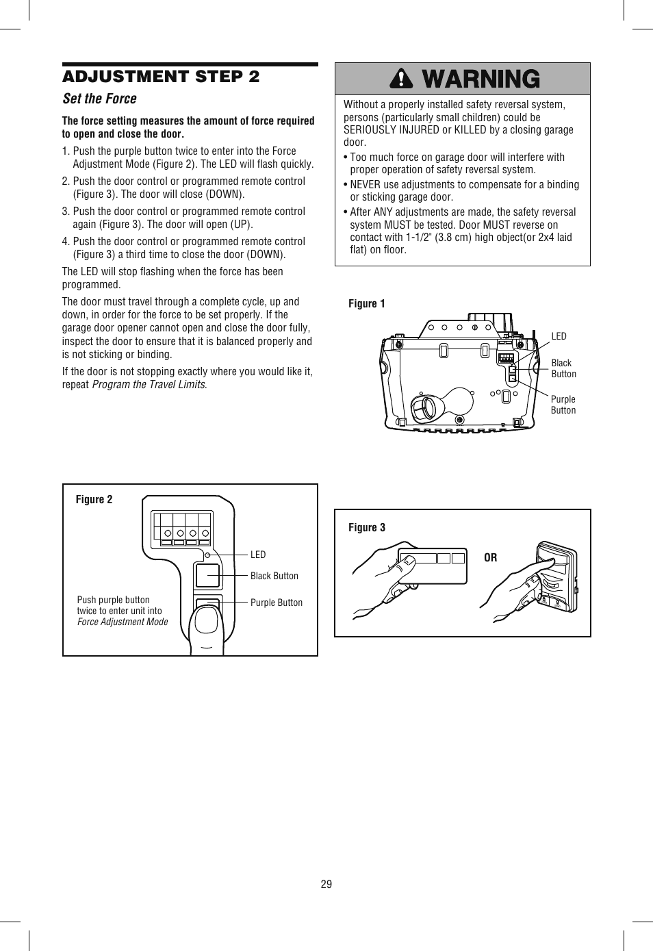 Set the force, Adjustment step 2 | Chamberlain WD962KLD User Manual | Page 29 / 44