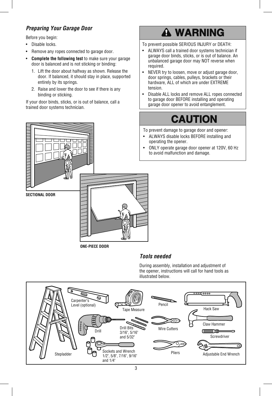 Preparing your garage door, Tools needed | Chamberlain WD962KLD User Manual | Page 3 / 44