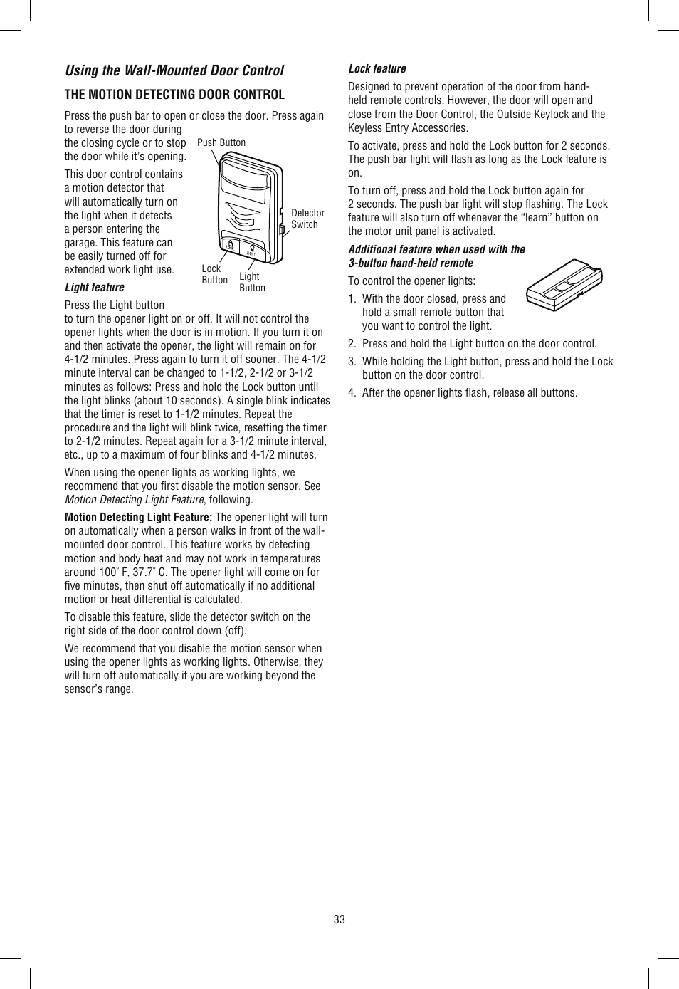 Using the wall-mounted door control | Chamberlain WD962KLD User Manual | Page 33 / 44