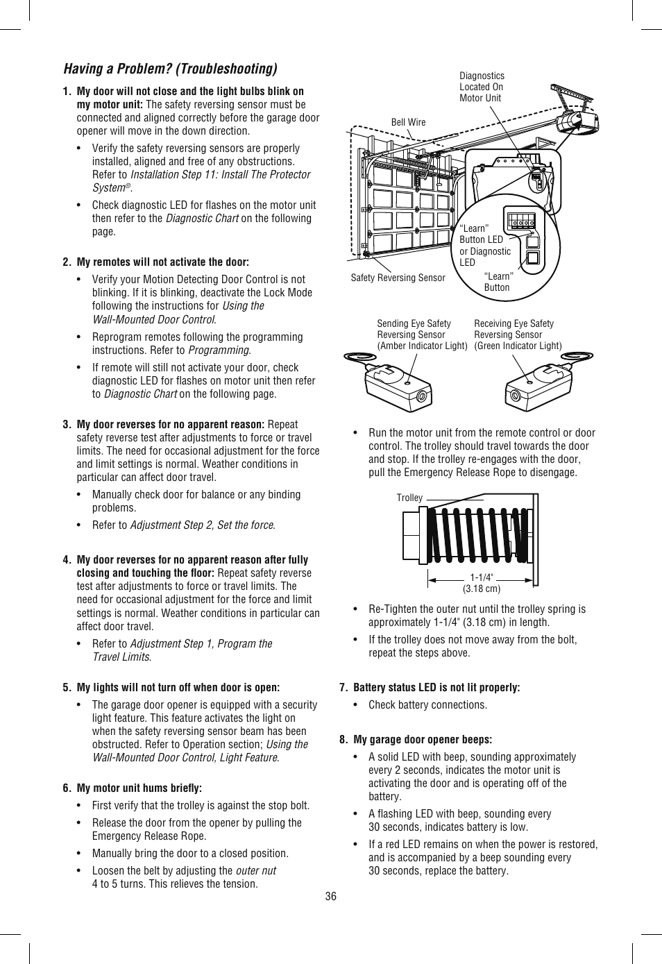Having a problem? (troubleshooting) | Chamberlain WD962KLD User Manual | Page 36 / 44