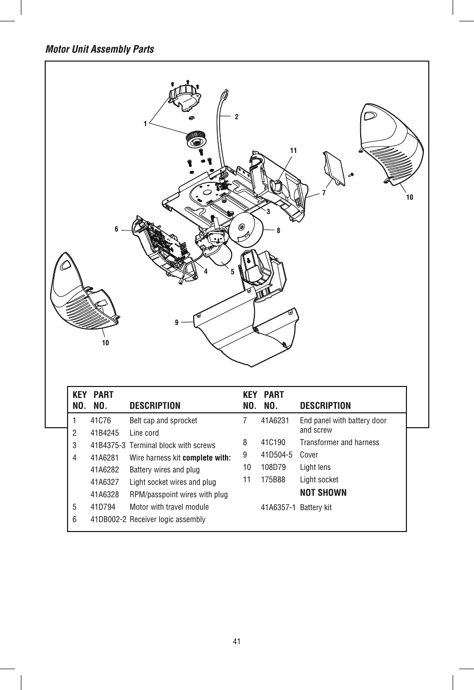 Motor unit assembly parts | Chamberlain WD962KLD User Manual | Page 41 / 44