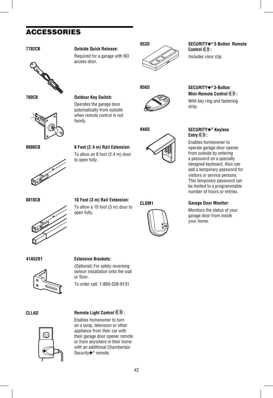 Accessories | Chamberlain WD962KLD User Manual | Page 42 / 44