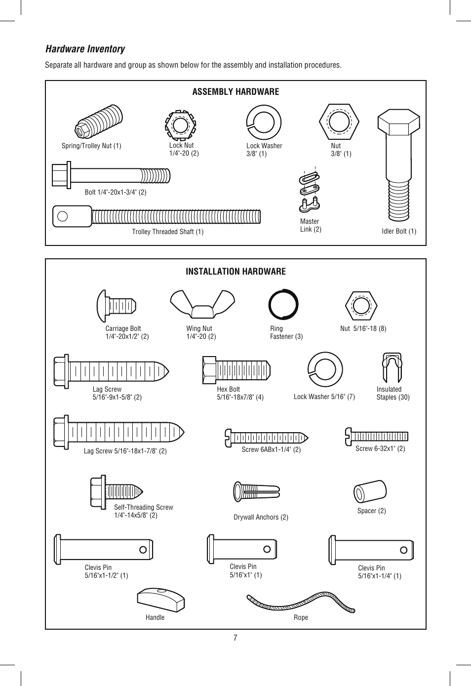 Hardware inventory | Chamberlain WD962KLD User Manual | Page 7 / 44