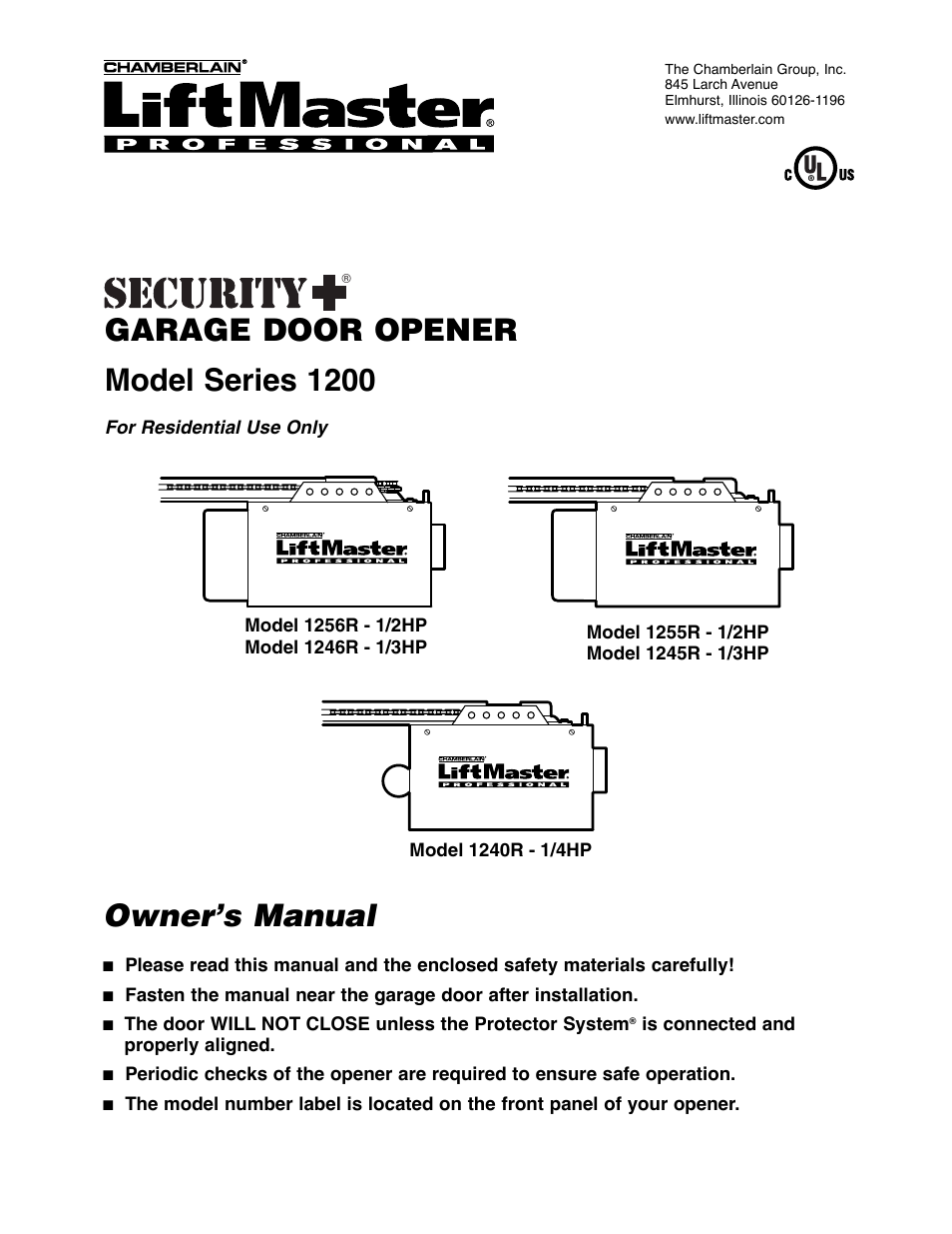 Chamberlain 1240R - 1/4HP User Manual | 40 pages