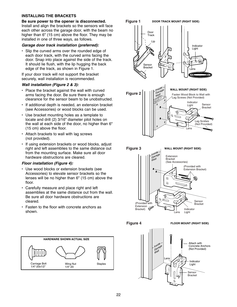 Installing the brackets | Chamberlain 1240R - 1/4HP User Manual | Page 22 / 40