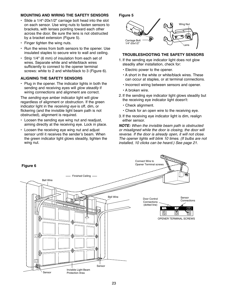 Mounting and wiring the safety sensors | Chamberlain 1240R - 1/4HP User Manual | Page 23 / 40