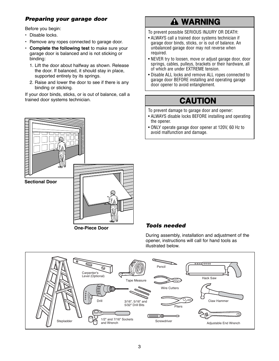 Preparing your garage door | Chamberlain 1240R - 1/4HP User Manual | Page 3 / 40