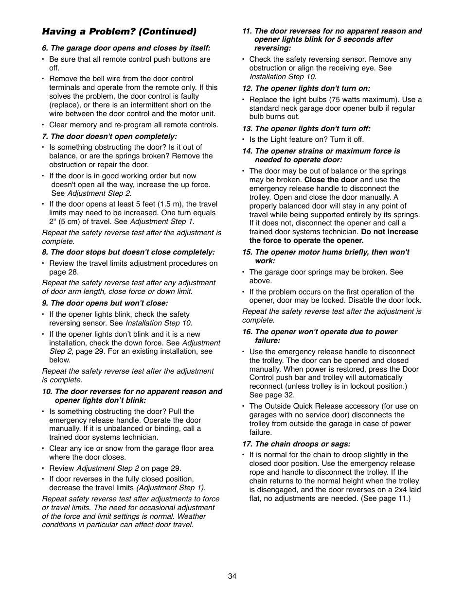 Having a problem? (continued) | Chamberlain 1240R - 1/4HP User Manual | Page 34 / 40