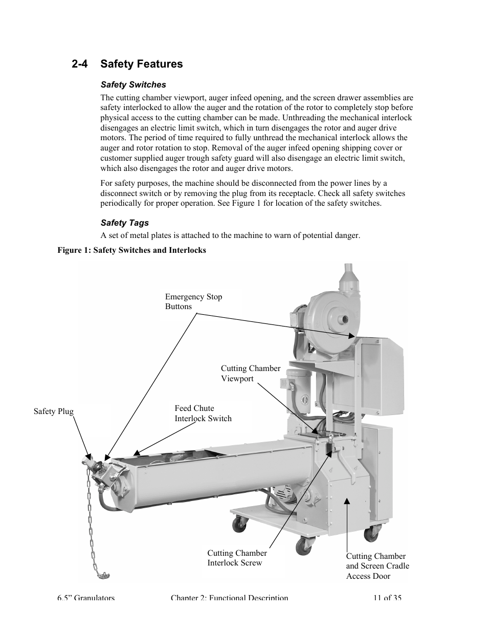4 safety features | AEC AG Auger Series Granulator User Manual | Page 12 / 36