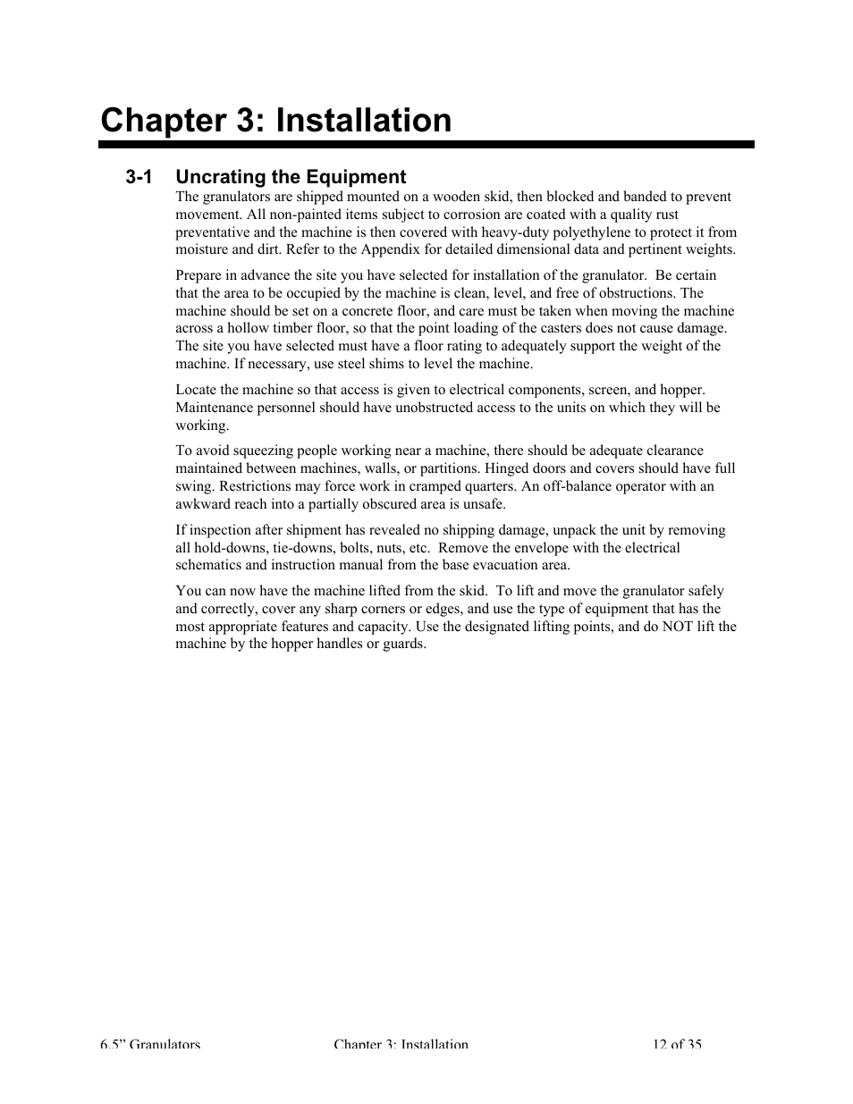 Chapter 3: installation | AEC AG Auger Series Granulator User Manual | Page 13 / 36
