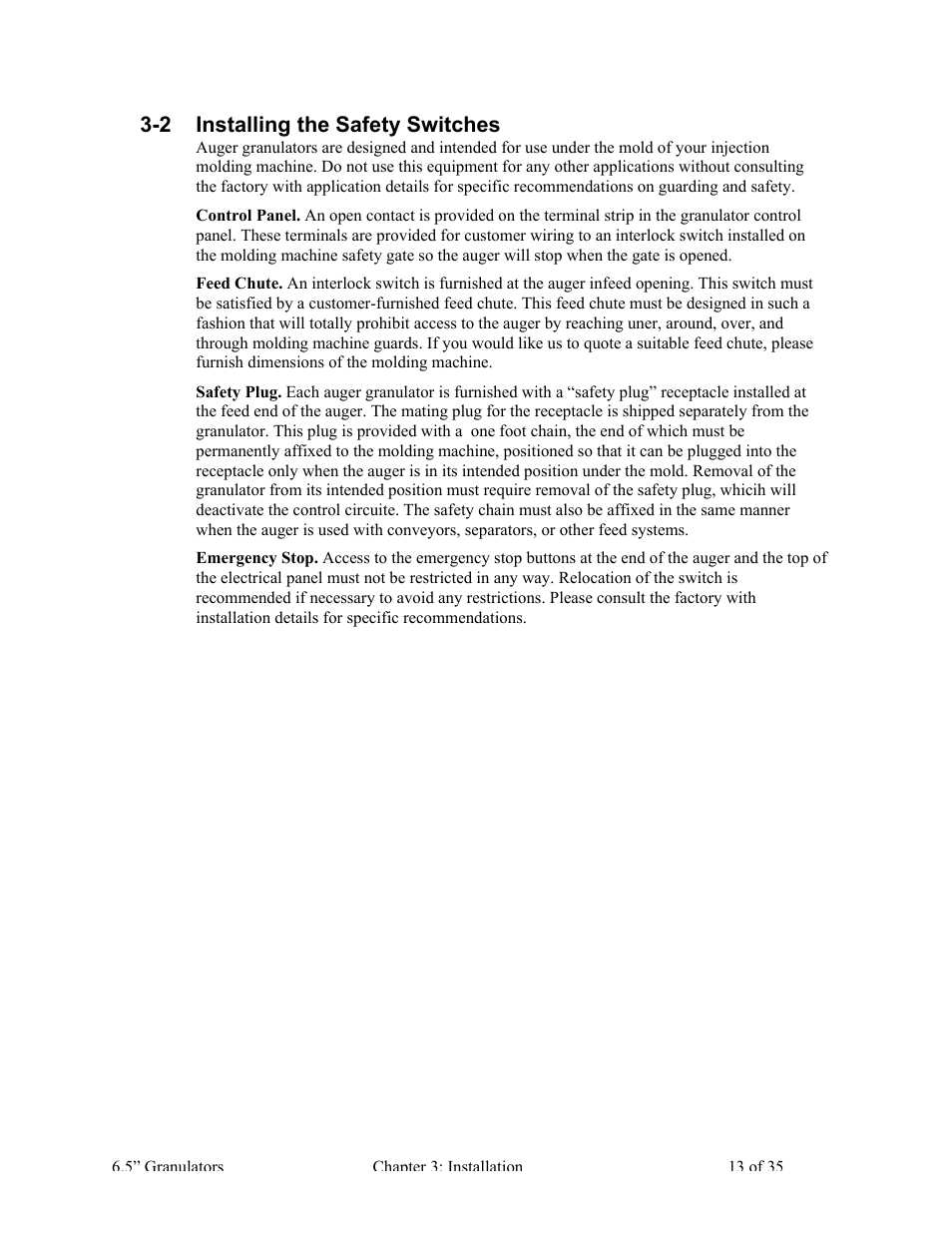 2 installing the safety switches | AEC AG Auger Series Granulator User Manual | Page 14 / 36