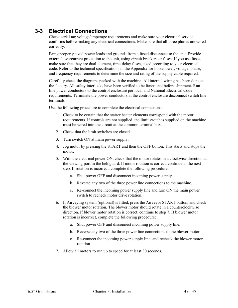 3 electrical connections | AEC AG Auger Series Granulator User Manual | Page 15 / 36