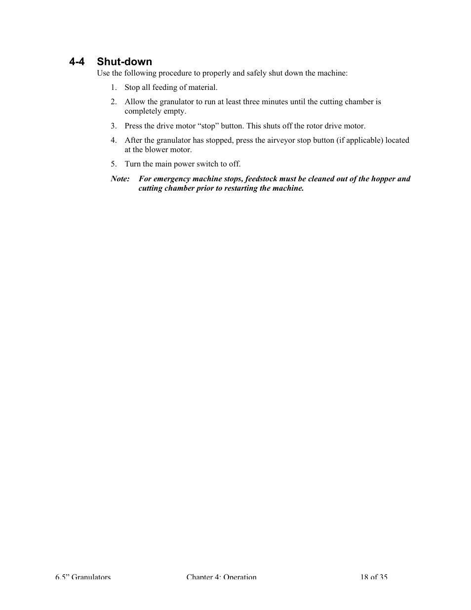 4 shut-down | AEC AG Auger Series Granulator User Manual | Page 19 / 36