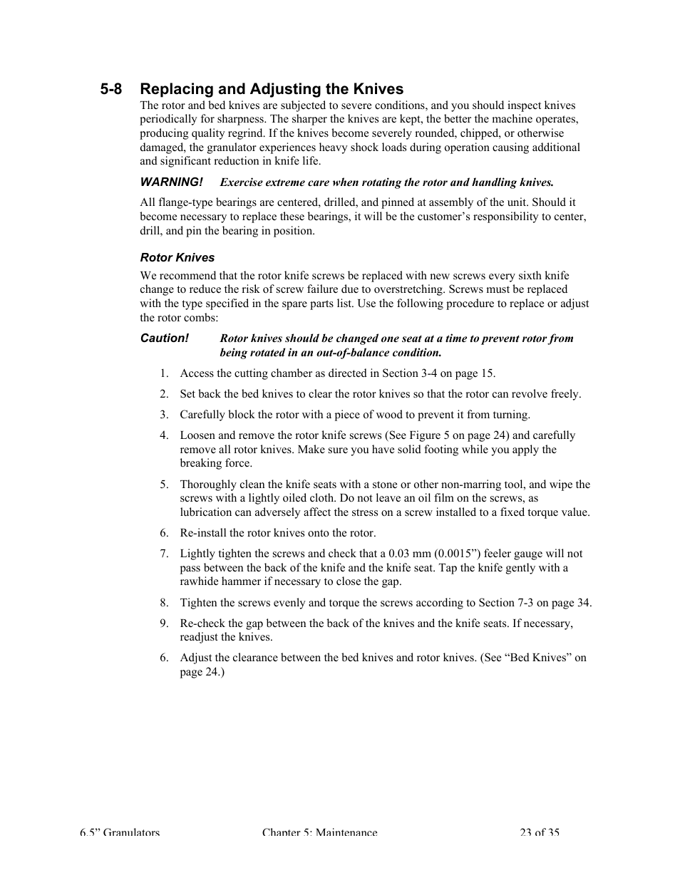 8 replacing and adjusting the knives | AEC AG Auger Series Granulator User Manual | Page 24 / 36