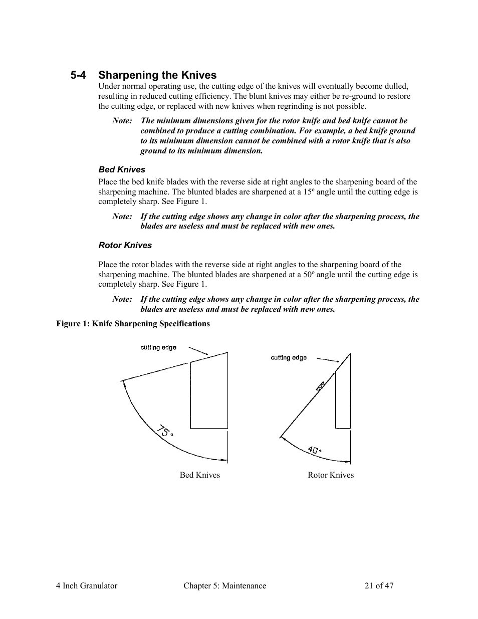 Sharpening the knives, Bed knives, Rotor knives | Bed knives rotor knives, 4 sharpening the knives | AEC Colortronic Granulator - M103 User Manual | Page 21 / 47
