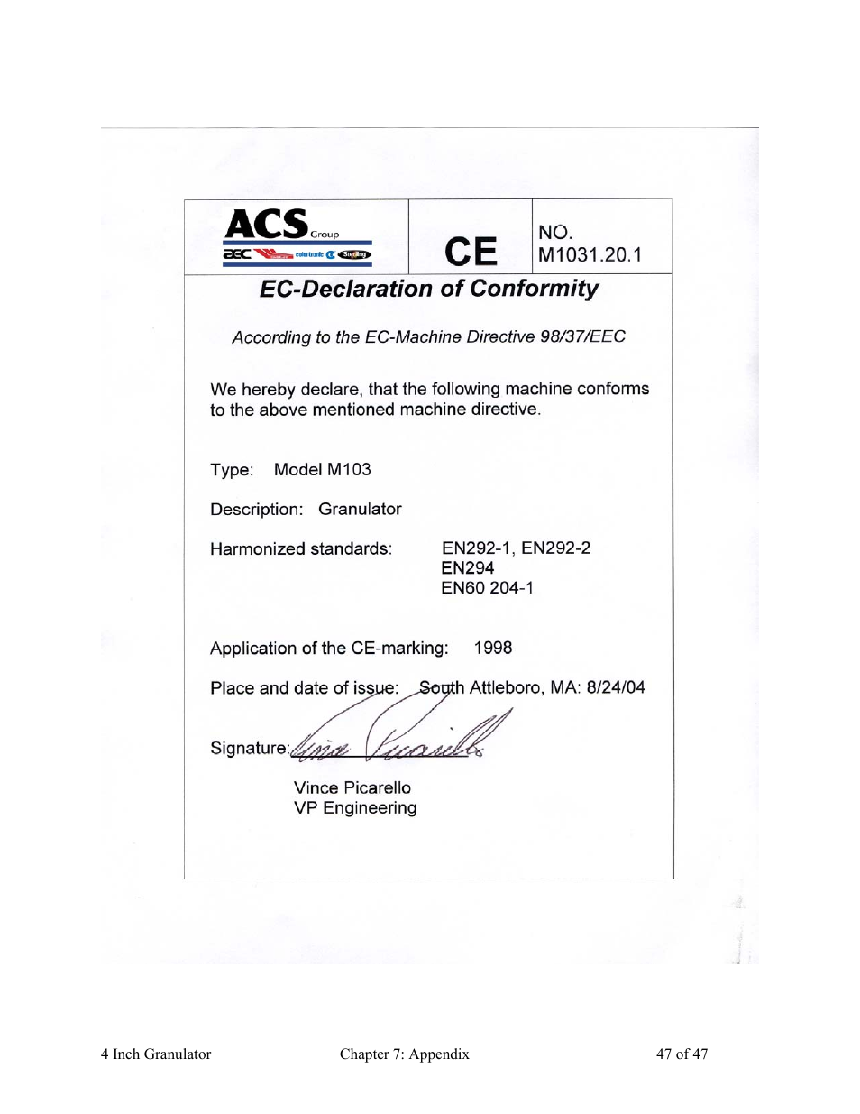 AEC Colortronic Granulator - M103 User Manual | Page 47 / 47