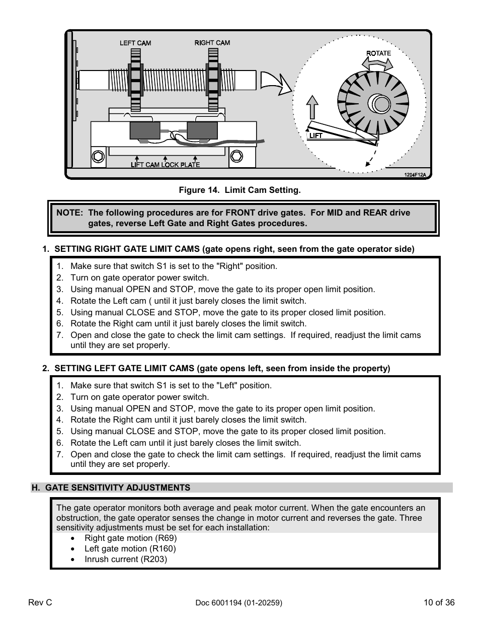 H. gate sensitivity adjustments | Chamberlain SL 1000-XI User Manual | Page 13 / 39