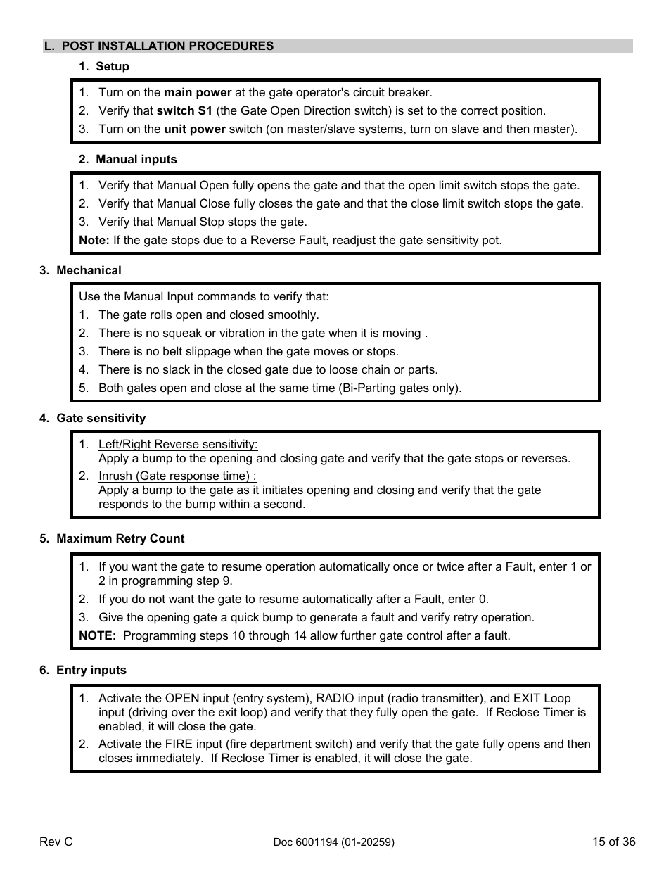 L. post installation procedures | Chamberlain SL 1000-XI User Manual | Page 18 / 39