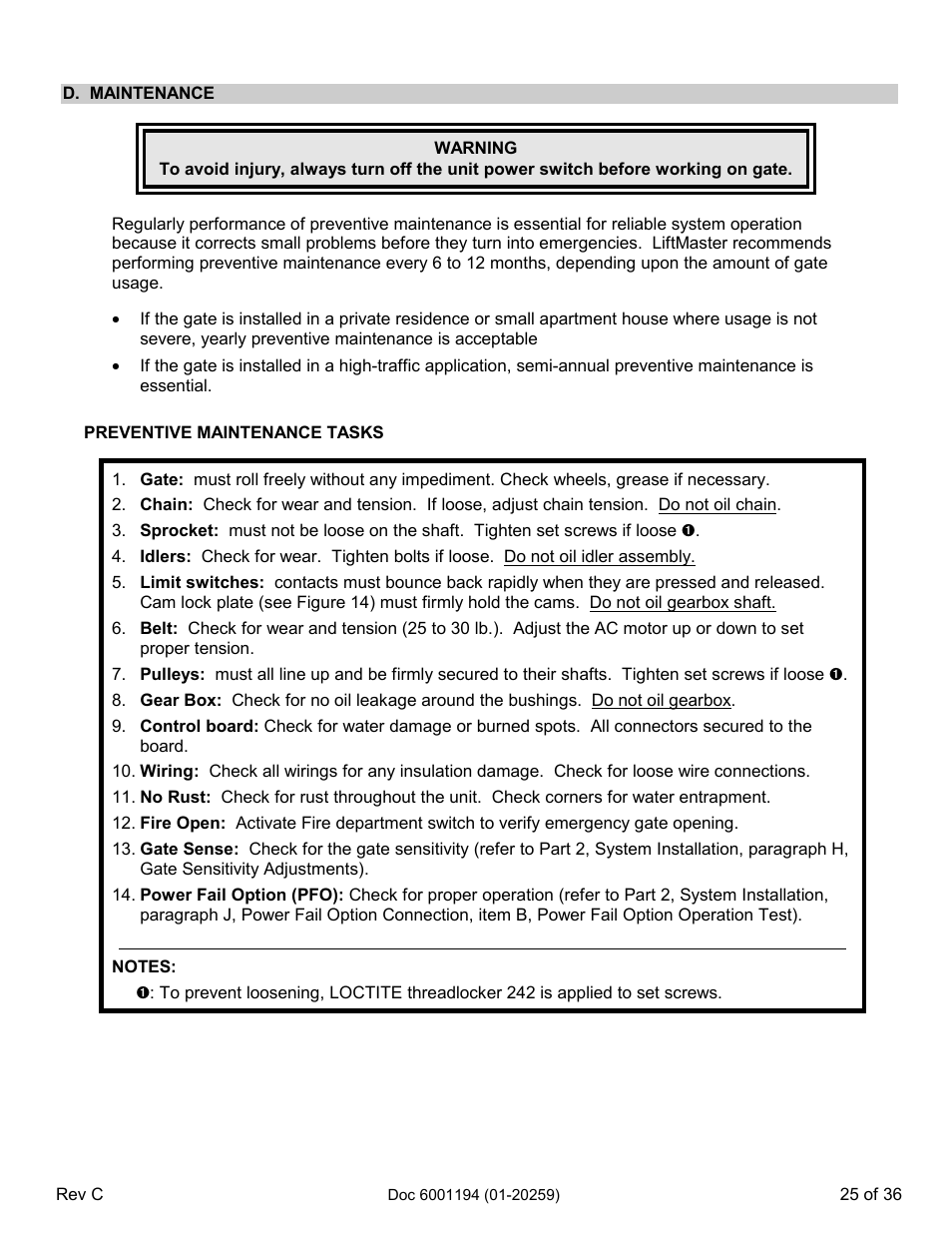 D. maintenance | Chamberlain SL 1000-XI User Manual | Page 28 / 39