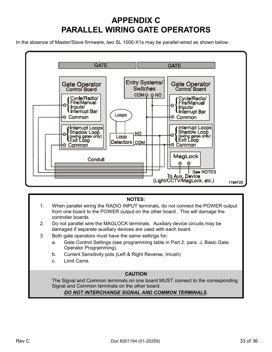 Appendix c parallel wiring gate operators | Chamberlain SL 1000-XI User Manual | Page 36 / 39