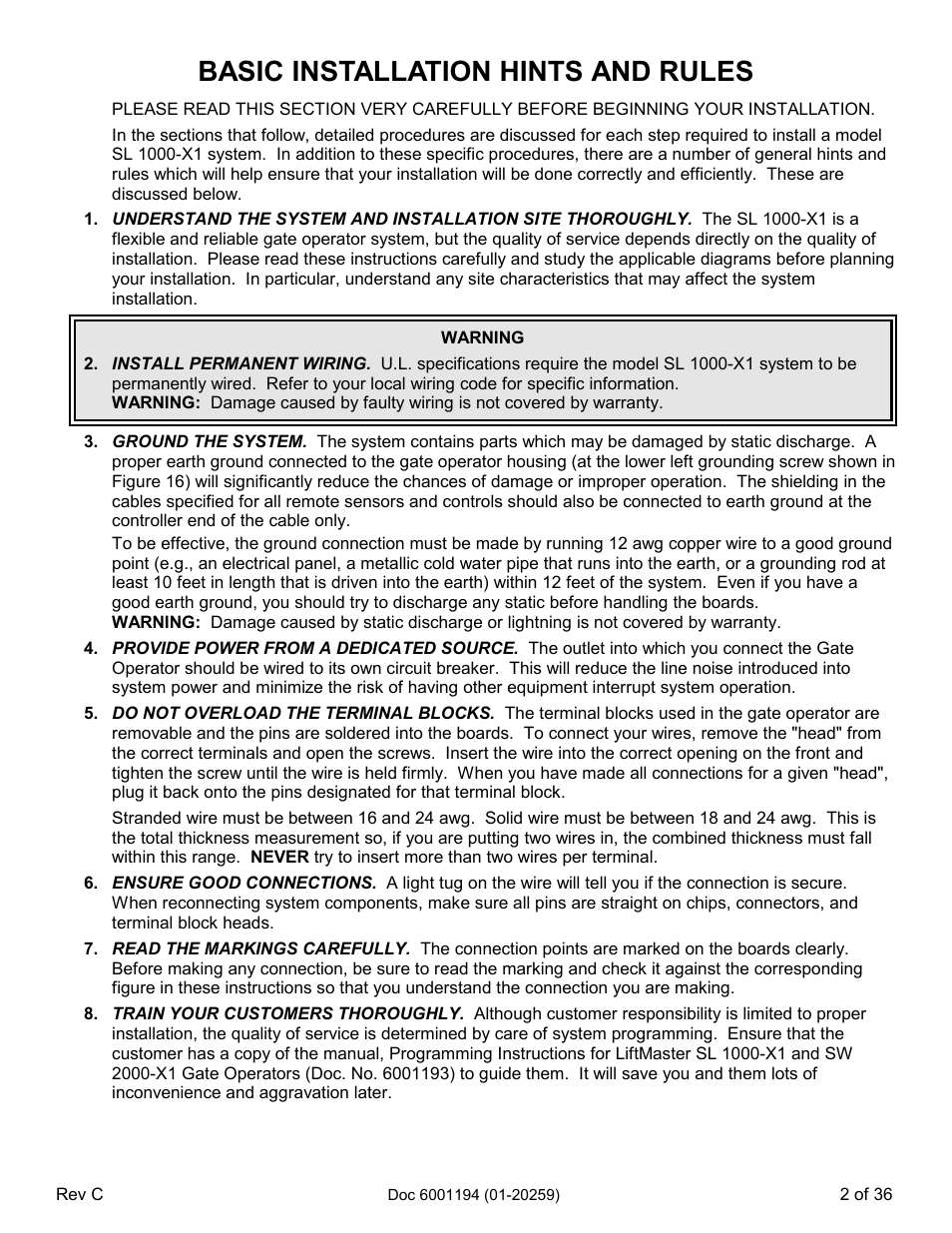 Basic installation hints and rules | Chamberlain SL 1000-XI User Manual | Page 5 / 39