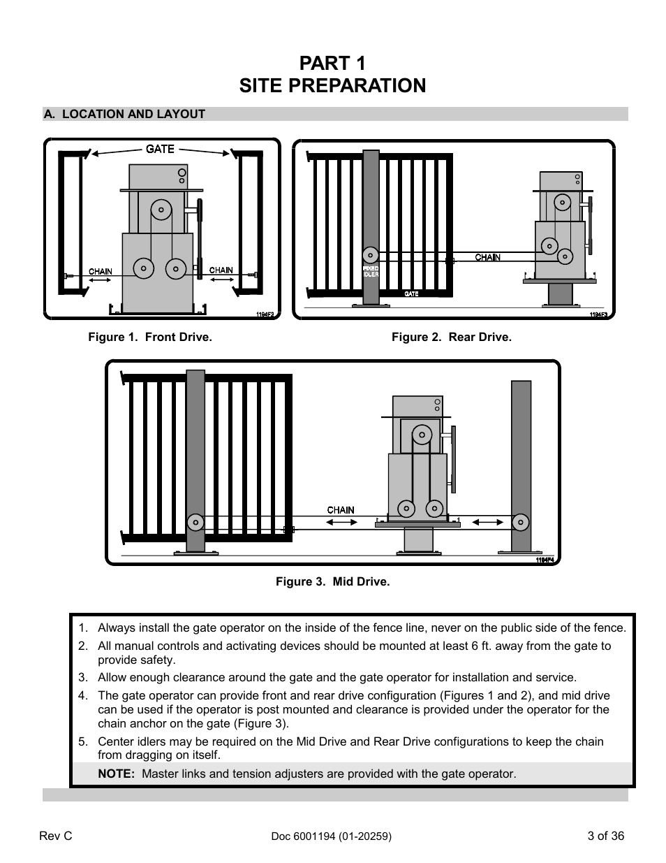 Part 1 site preparation, A. location and layout | Chamberlain SL 1000-XI User Manual | Page 6 / 39