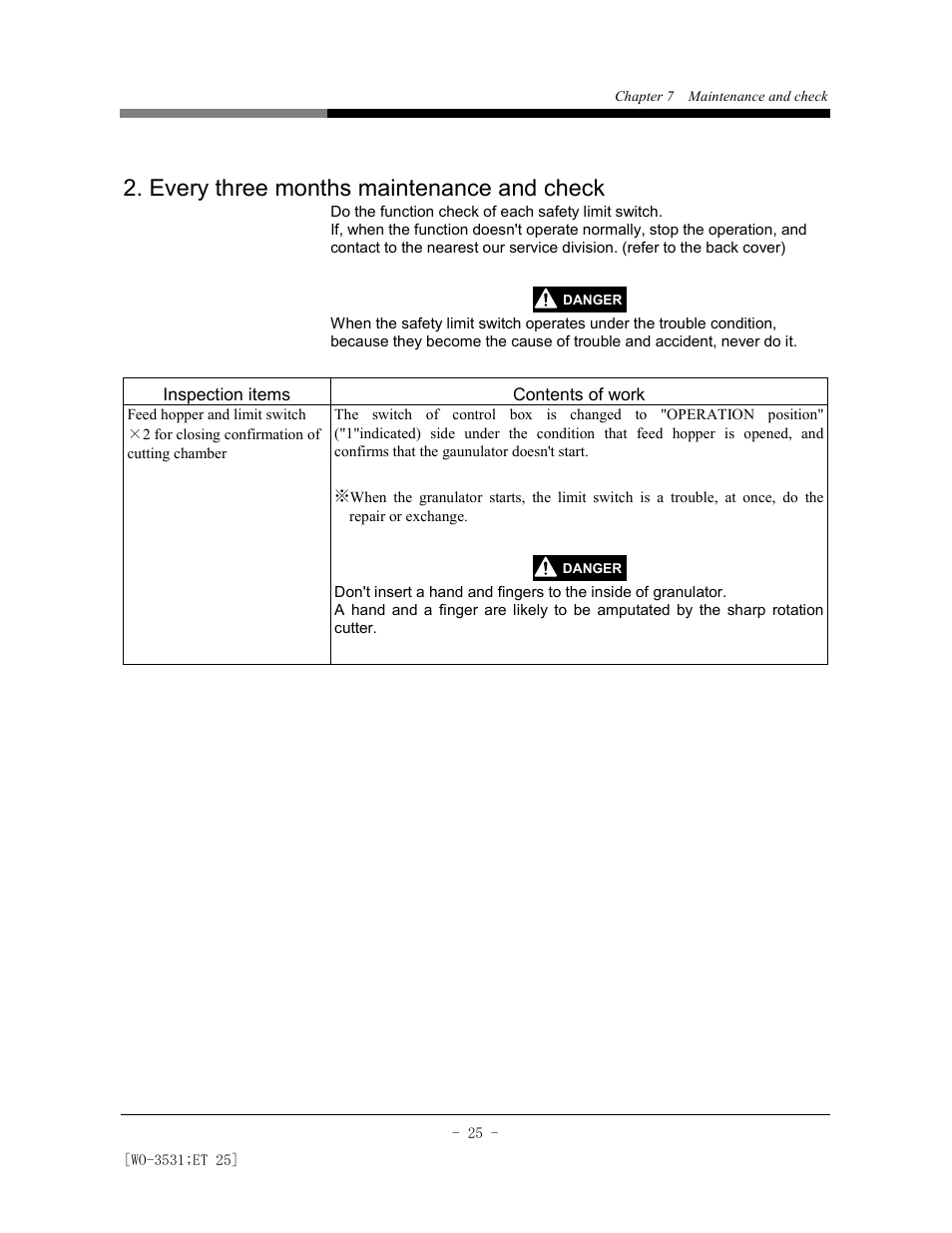 Every three months maintenance and check | AEC Colortronic MS Series Screenless Granulator User Manual | Page 30 / 43