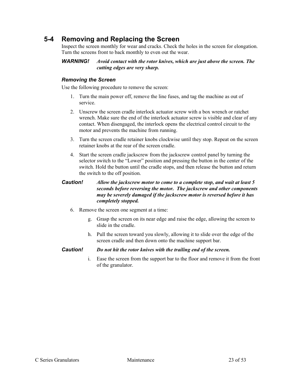 4 removing and replacing the screen | AEC Colortronic MSH Series 2039 User Manual | Page 23 / 53