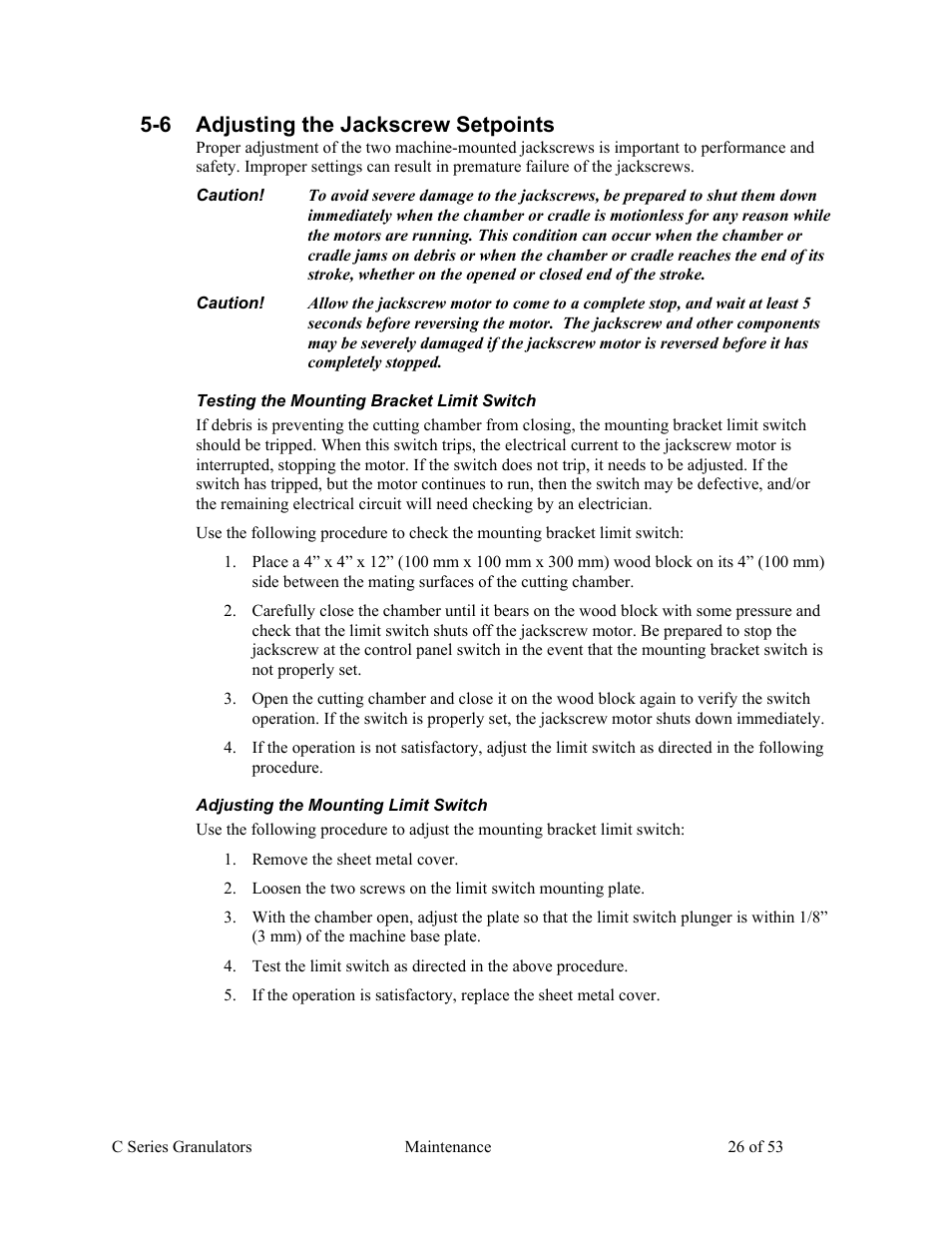 6 adjusting the jackscrew setpoints | AEC Colortronic MSH Series 2039 User Manual | Page 26 / 53