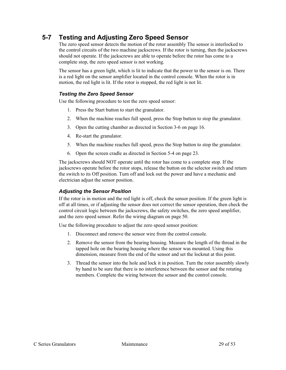 7 testing and adjusting zero speed sensor | AEC Colortronic MSH Series 2039 User Manual | Page 29 / 53
