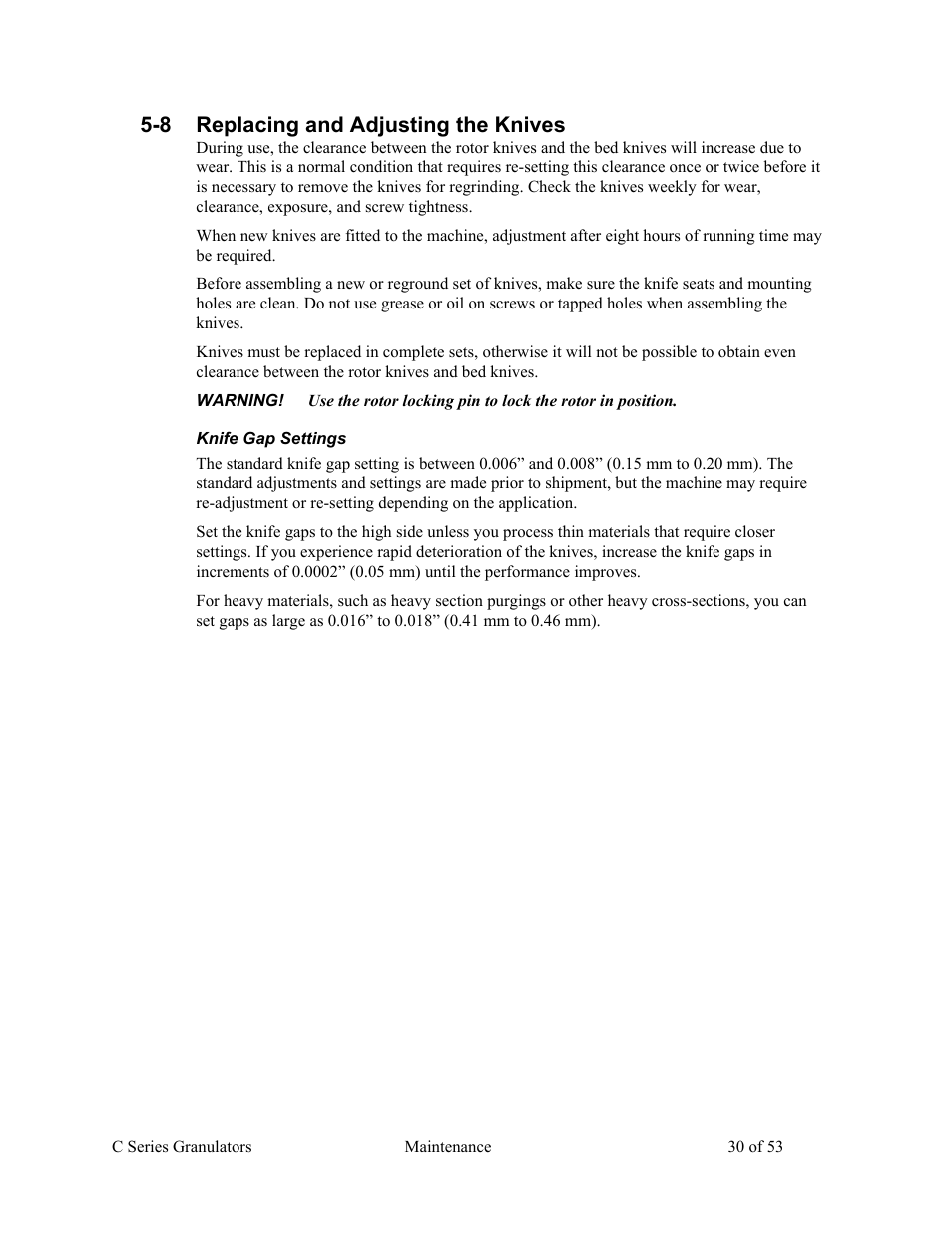 8 replacing and adjusting the knives | AEC Colortronic MSH Series 2039 User Manual | Page 30 / 53